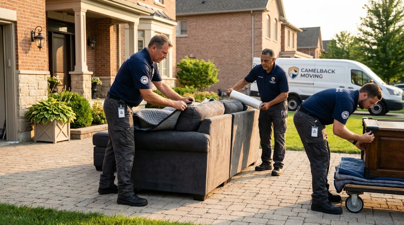 Large estate moving crew wrapping furniture in Short Hills, NJ